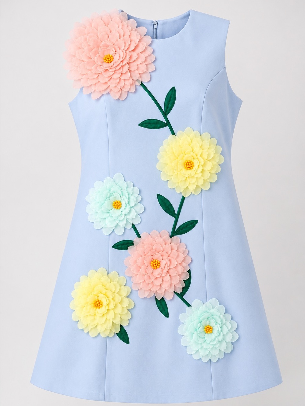 Dalia MacPhee NWT Blue 3D Floral Applique A-Line Dress XL